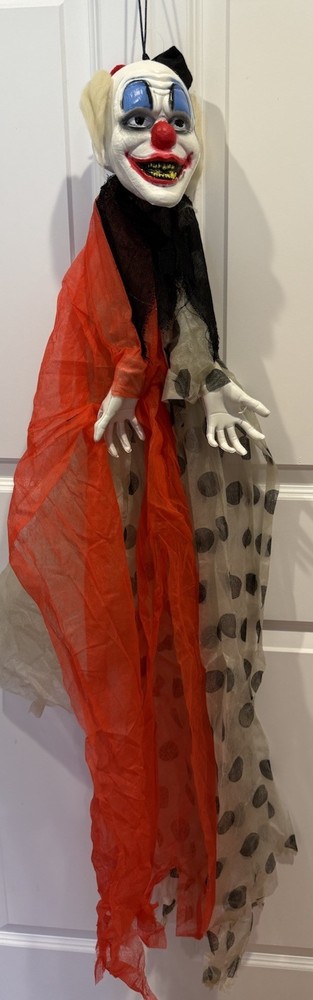 Creepy Polka Dot Clown Fabric Plastic Posable Hanging Decoration 48in Halloween
