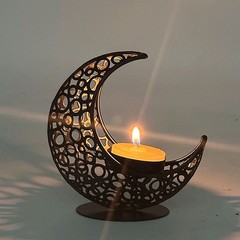 Eid Mubarak Moon Star Metal Candlestick Ramadan Kareem Vintage Candle Holder DY