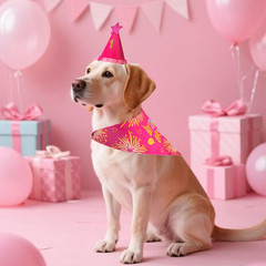 Dog Birthday Decorations Rose Pink, Dog Birthday Party Supplies with Hat