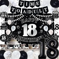 Decorations for Boys Girls, Black White Happy 18th Birthday Party Decorations, T