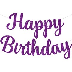 , Glitter Purple Cursive Happy Birthday Banner – Pre-Strung 10 Feet, Happy Bi…