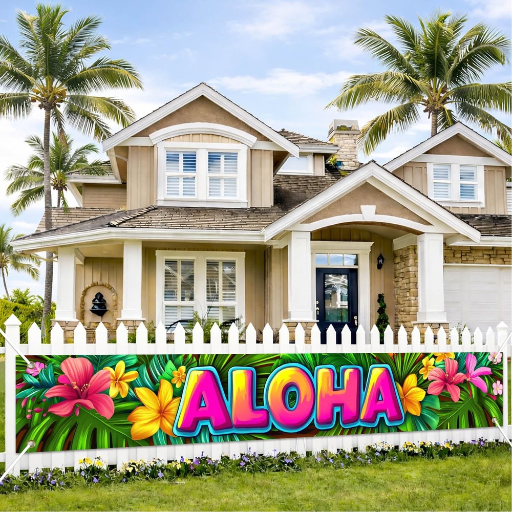 Aloha Backdrop Banner Hello Summer Hawaiian Tropical Theme Supplies Outdoor B…