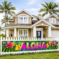 Aloha Backdrop Banner Hello Summer Hawaiian Tropical Theme Supplies Outdoor B…