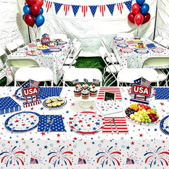 4th of July Disposable Tableware Set Serve 50 Red White Blue Plates Napkins Part