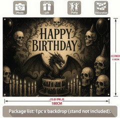 Birthday Banner 71 X 43 Inch, Large Gothic Dragon Happy Birthday Party Backdrop,