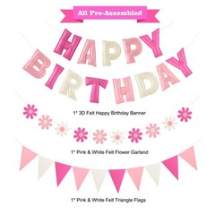 Felt Birthday Decorations, NO DIY, Pre-Strung 3D Felt Happy Birthday Banner w…