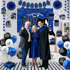 Party Spot！2026 Graduation Party Decorations-Class of 2026 Backdrop,Blue and Bla