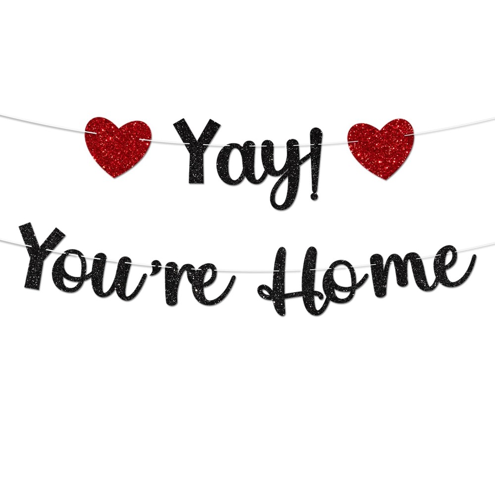 Black Glitter Welcome Home Banner, Yay! You’re Home Banner for Welcome Back, …