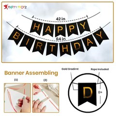 Pack 2 Birthday Decoration Kit 46Pc Each Black Gold Balloons Banner Foil Curtain
