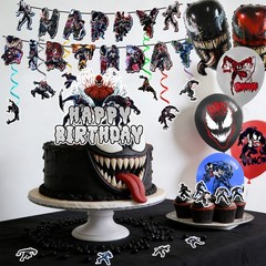 35 Pcs Venom Birthday Party Decorations Venom Balloons Banner Tablecloth Spiral
