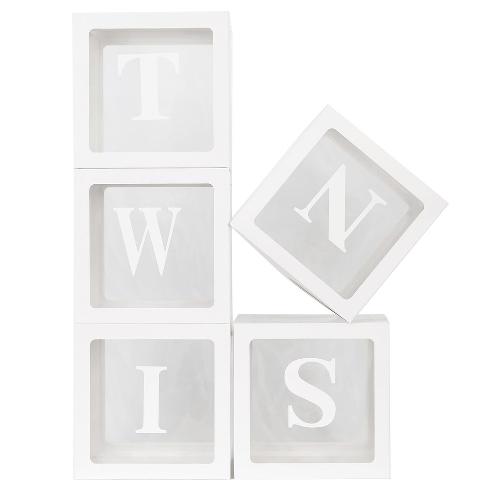 White TWINS Balloons Boxes with 5 PCS Clear Balloon Boxes and 5pcs Letters fo…