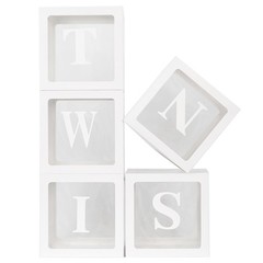 White TWINS Balloons Boxes with 5 PCS Clear Balloon Boxes and 5pcs Letters fo…