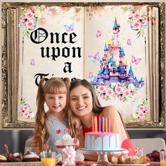 Princess Fairytale Backdrop – Pink Floral Butterfly Castle 7x5ft for Birthday &