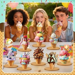 8 Pcs Summer Ice Cream Table Decorations Wooden Ice Cream Cone Table Centerpi…