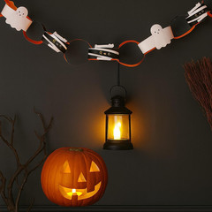 100 X Paper Chains, 21Ft Halloween Paper Garland, Precut Spooky Prints with Cats