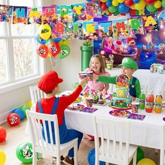 Super Mario Birthday Party Decorations Tableware Backdrop Balloon Cake Toppers