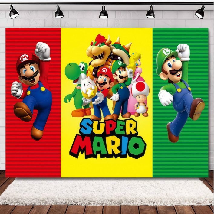 Super Mario Kid Birthday Party Backdrop Banner Studio Home Photo Background