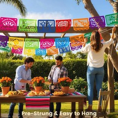 18 Pcs 22FT Mexican Banner Large Plastic Papel Picado Banner Fiesta Party Decor