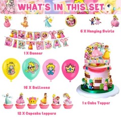 Princess Peach Party Decorations,Birthday Party Supplies for Super Mario Part