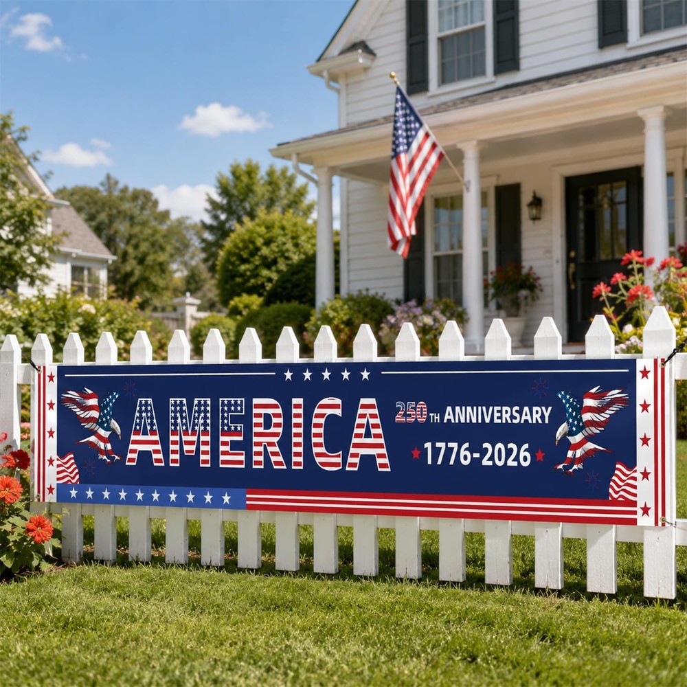 250th Anniversary American Banner Flag 1776-2026, 120 x 20 inch USA 250th Bir…