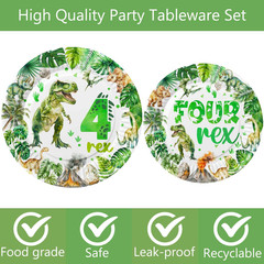 208 Pcs Dinosaur 4Th Birthday Party Supplies, Green Dino Roar I’M Four Birthday