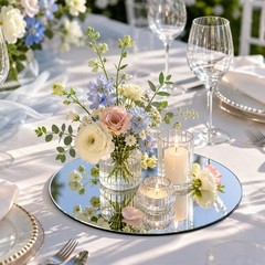 17 PCS Round Mirror Centerpieces Tables 10″ 12″ Acrylic Circle Tray Plates
