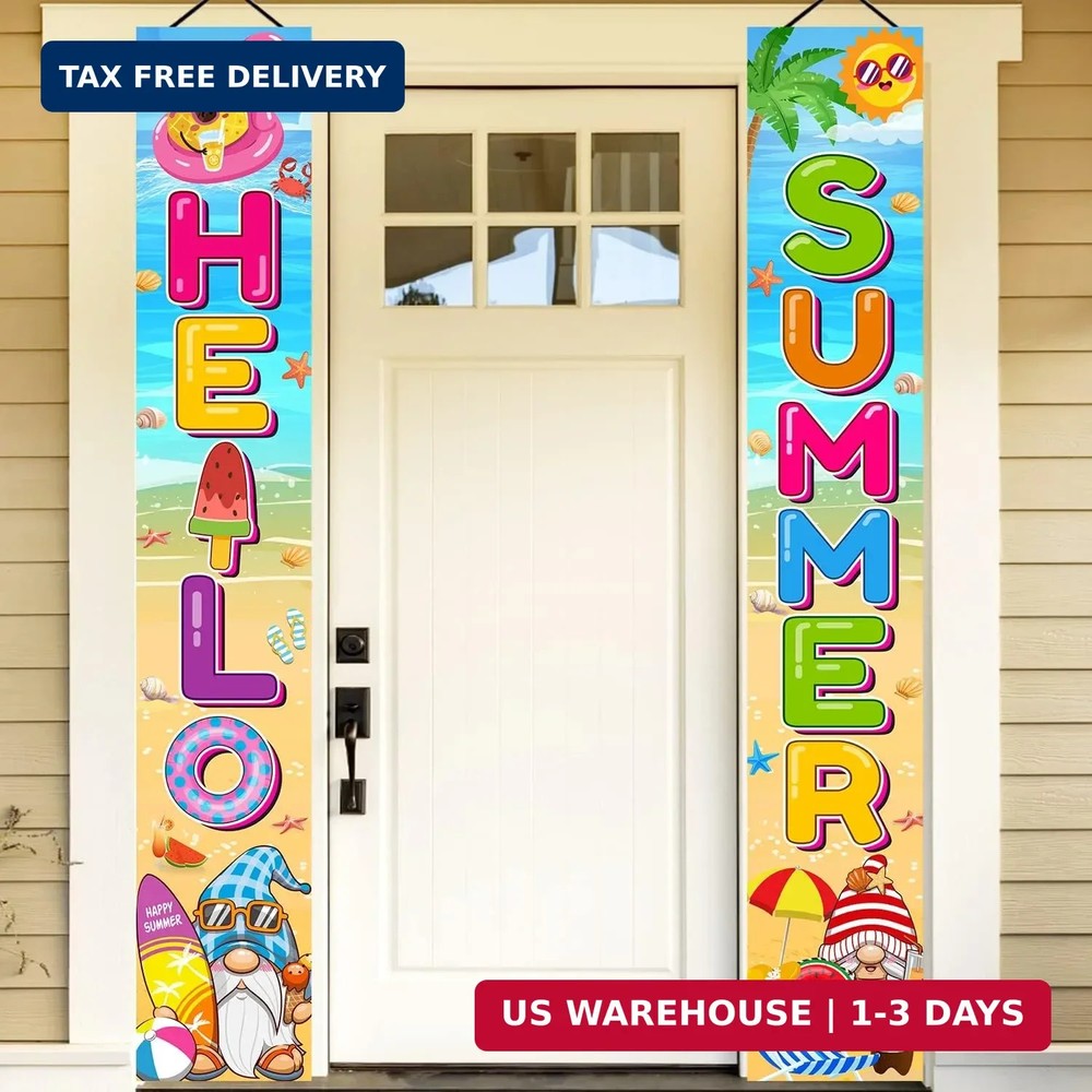 Summer Party Decorations Porch Sign, 71″ X 12″ Hello Summer Banner for Office In