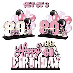 Happy 80th Birthday Pink Acrylic Table Topper Centerpieces Cheers to 80