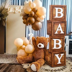 Teddy Bear Baby Shower Party Decorations – Wood Grain Boxes with Baby Letters…