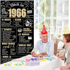 60th Birthday Decorations Back in 1966 Door Banner for Men Women, Black Gold Hap