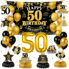 50Th Birthday Decorations for Men and Women, Black Gold 50 Years Old Birthday Pa