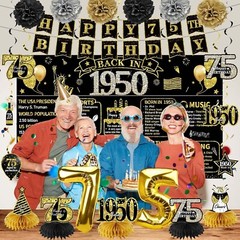 75th Birthday Decorations for Men Women21PCS Back in 1950 Party Banner Decora…