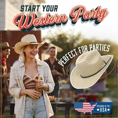 Straw Cowboy Hats 12 Pack – 24″ Circumference Western Style for Men & Women –…