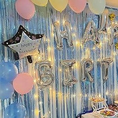 2 Pack 3.2ft x 8.2ft Silver Metallic Tinsel Foil Fringe Curtains, Door Streamer