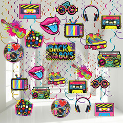 53 Pcs 80S Party Decorations Retro Hanging Swirls for 1980S Birthday Neon Party