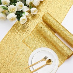 2 Pack Gold Sequin Table Runner 12″ x 72″, Glitter Sparkle Sequin Runners for