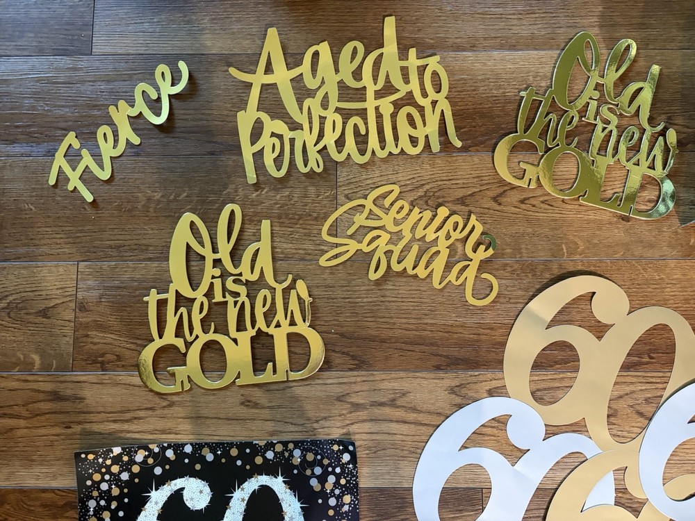 60th BIRTHDAY DECORATIONS – Black/Gold/Silver – 12 Pieces