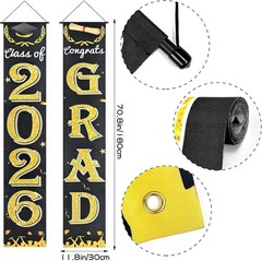 Black Gold Graduation Decorations Class of 2026 Congrats Grad Banner Grad Por…
