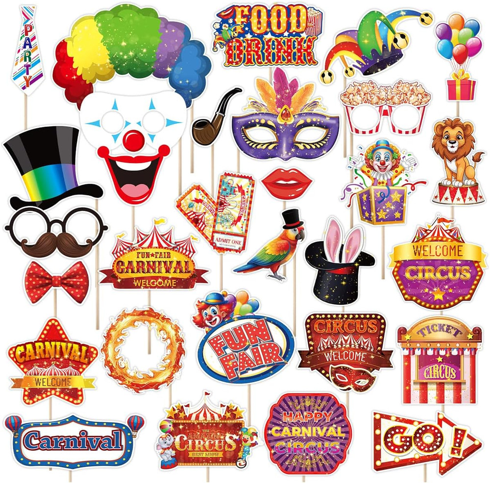 Carnival Photo Booth Props 30PCS Carnival Decorations Circus Theme Party Deco…