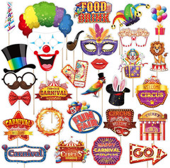 Carnival Photo Booth Props 30PCS Carnival Decorations Circus Theme Party Deco…