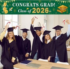 2026 Graduation Decorations Congrats Grad Class of 2026 Banner Green and Gold