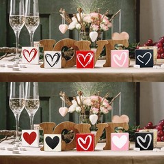 5 PCS Valentine Tiered Tray Decor Double Side Rustic Heart Block Centerpiece