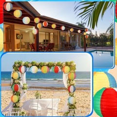 Frienda 6 Pcs Summer Pool Party Decorations Beach Ball Paper Lanterns Colorfu…