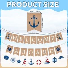 3 Pcs Jute Burlap Welcome Aboard Banner Rustic Vintage Nautical Sailboat Ligh…