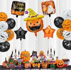 Bloranda Pumpkin Halloween Party Decorations Supplies Foil Balloons Toy Kit