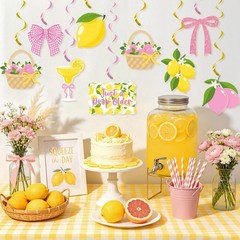 20Pcs Lemon Hanging Swirl Decorations,Yellow and Pink Just A Drop Older Lemon…