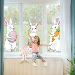 Farmhouse Easter Decorations Window Clings: Extra Large Bunny White
