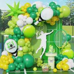 139Pcs Tennis Balloon Arch Kit – Green Yellow White Balloons with Tennis Rack…