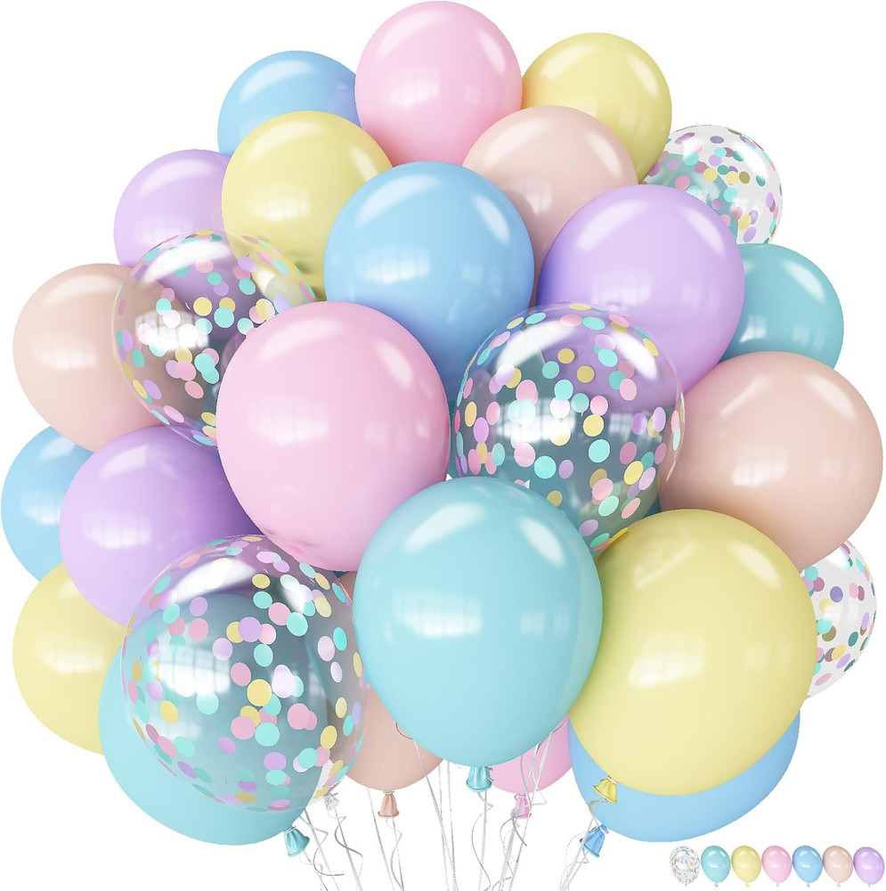 Pastel Balloons, 12 Inch Rainbow Macaron Pink Blue Teal Yellow Purple Apricot As