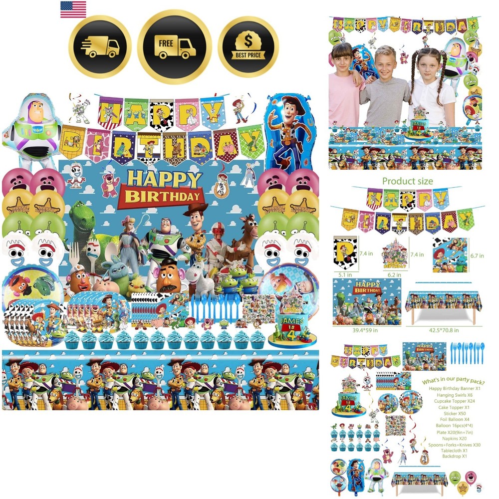 Cartoon Birthday Decorations Party Supplies Banner Balloons Plates Backdrop